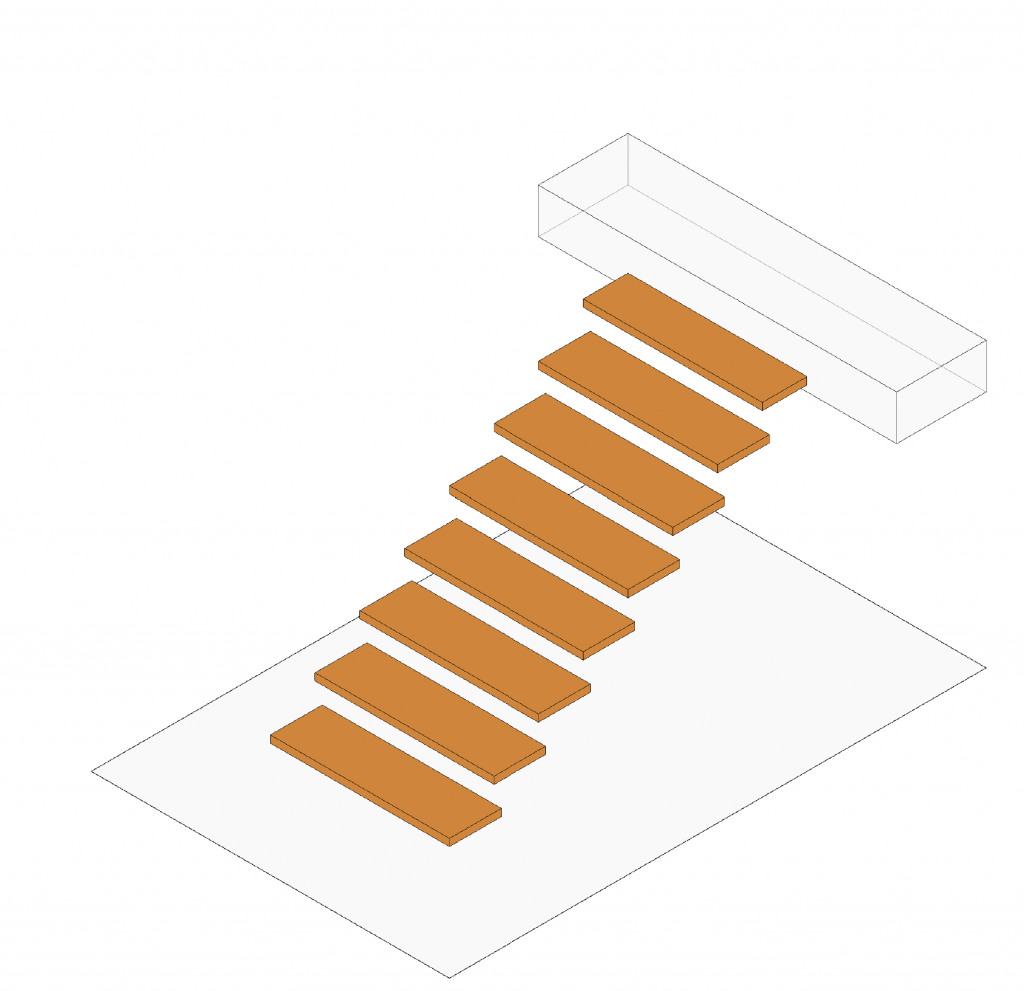 Plan 3d escalier droit en bois